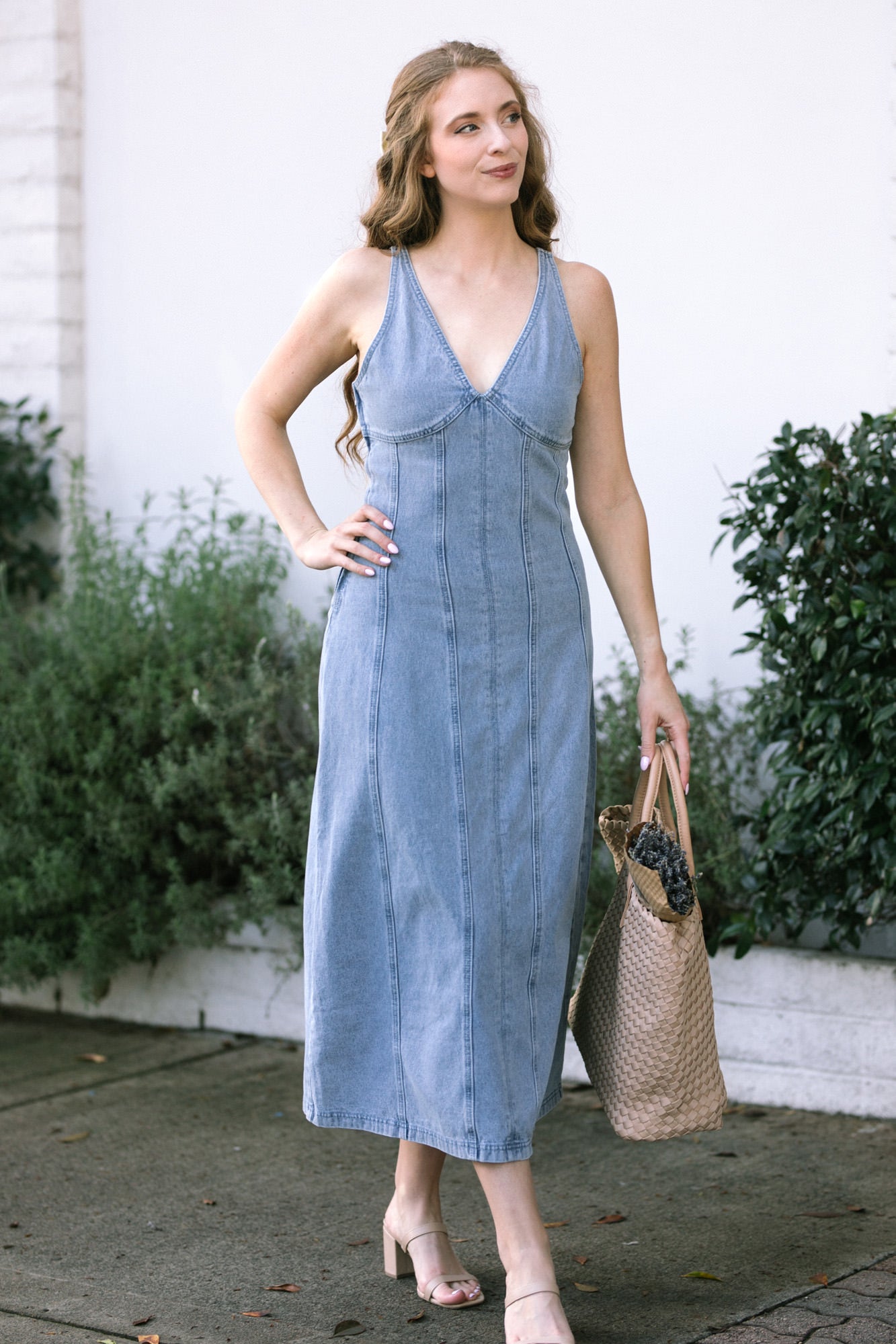 Vero Moda denim sleeveless button through maxi dress in blue | ASOS